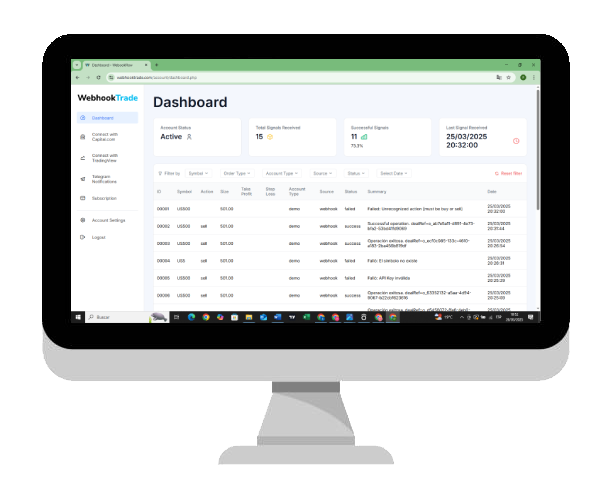 WebhookTrade Platform Interface